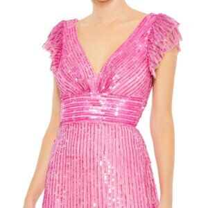 MAC DUGGAL Embellished Flutter Cap Sleeve A Line Gown - Hot Pink, Size 8